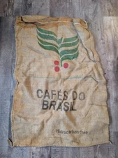 Cafes Do Brasil Burlap Coffee Bean Bag Sack Crafts Wall Hanging Brazil 38" x 26"