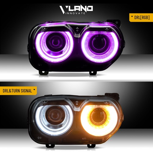LH&RH LED Headlights Front Lamps RGB Color For 2015-2020 Dodge Challenger SE R/T