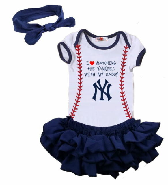 New York Yankees Girls Bodysuit Outfit Headband Bloomers Set Love Watching With