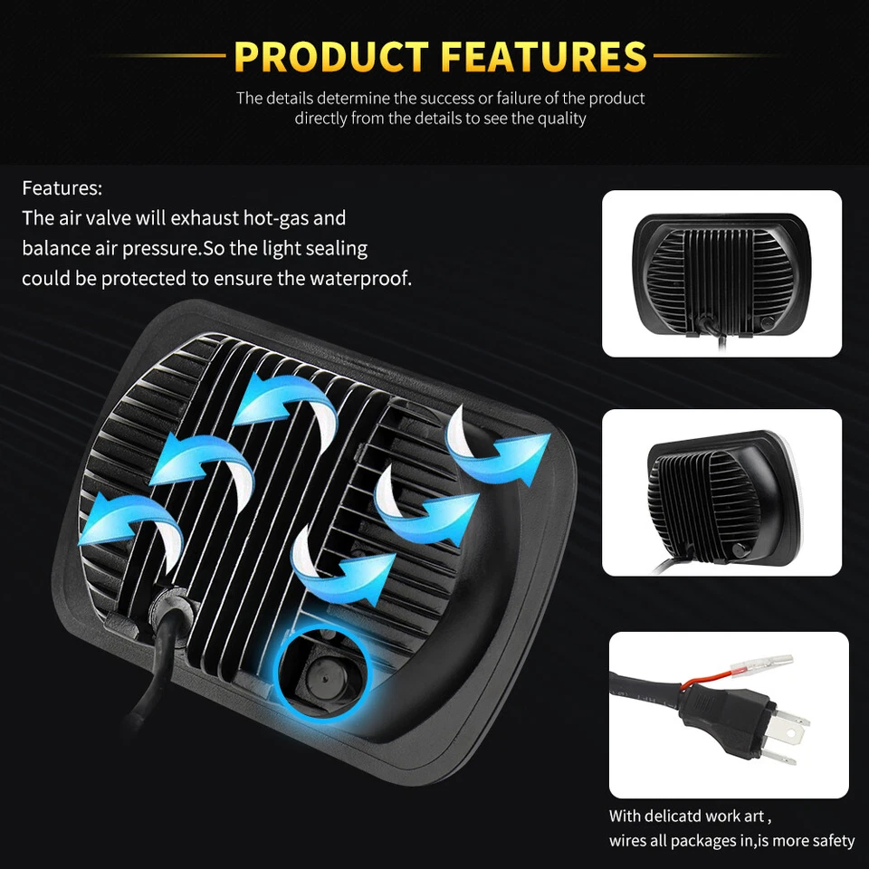 Pair 7x6'' 5x7'' LED Headlights DRL Beam W/Adapters For  Holden Rodeo 1998-2003 - image 3 of 4