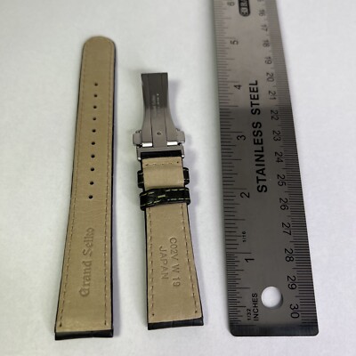 Authentic GRAND SEIKO 19mm GREEN Leather Band Strap & Deployant