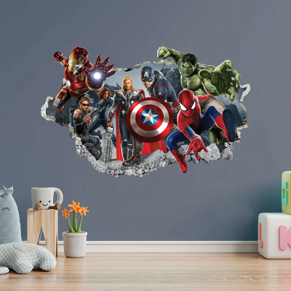 Avengers Hulk Spiderman Captain America Smashed Wall Decal Sticker 3D Wall Decor - image 3 of 4