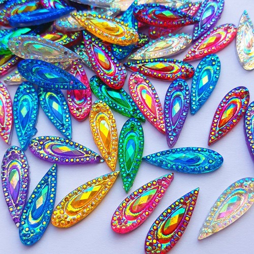 100 AB Clear Faceted Drop Shape Sew on Rhinestones Crystal Gems Flatback Sewi... - Picture 2 of 3