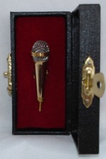 Microphone replica handmade collectible brass gold plated tie tag Pin 1.75"