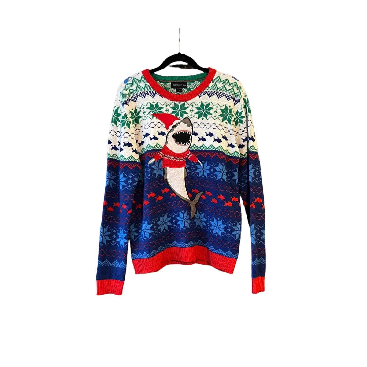 Blizzard Bay Menu0026#039;s Shark Ugly Christmas Crew Neck Sweaters Long Sleeve  Size M | eBay