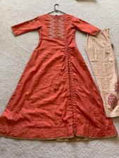 Women Stitched Salwar Kameez suit Long Kurti pants dress Burned Orange 2 pcs