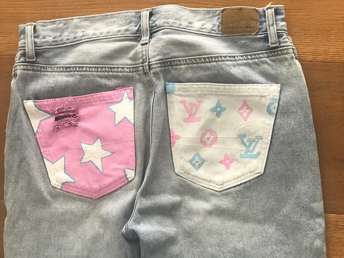 HAND PAINTED CUSTOM Women s American Eagle MOM Denim Jeans 2 26