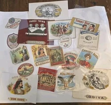 Lot of 18 Older Unused Lithograph Labels, Cigar, Tobacco, Booze & More!