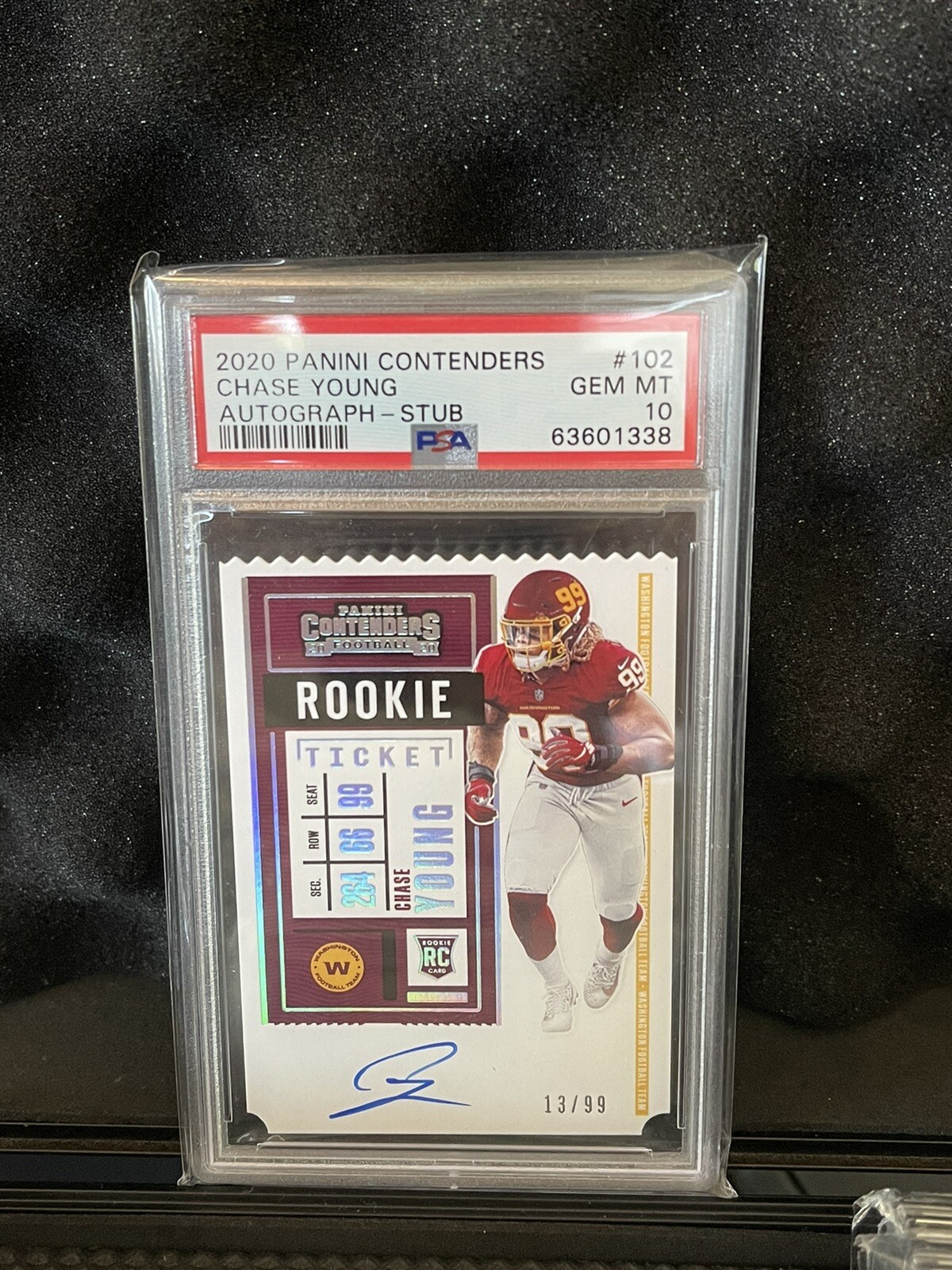 2020 Panini Contenders Chase Young Rookie Ticket /99 Stub Auto PSA 10 RC #102