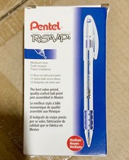 NEW 12-Pack Pentel R.S.V.P. Ball Point Pen 1mm Medium Line BLUE Ink BK91-C