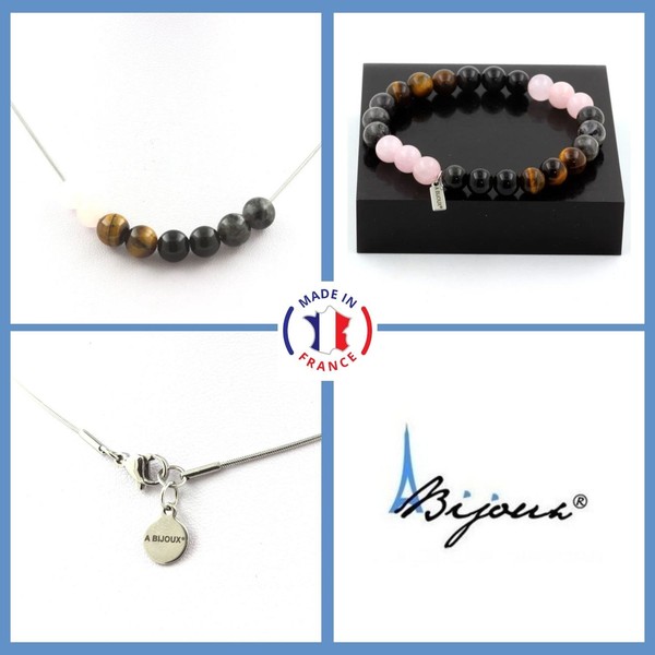 Steine Und MinéRaux. Satz Armband Halskette Perlen Rosenquarz + Labradorit-image