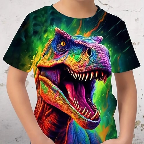 Boys T Shirt Short Sleeve Child T-Shirt 3D Dinosaur Print Casual