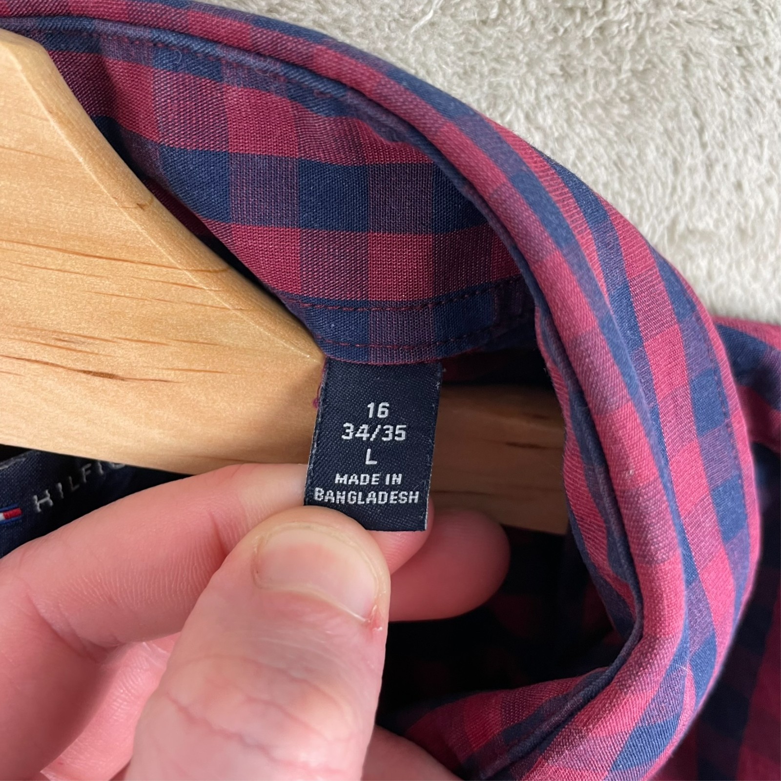 Men's Tommy Hilfiger Check Slim Fit Long Sleeve Collar Shirt Size L Large Cotton thumbnail 3