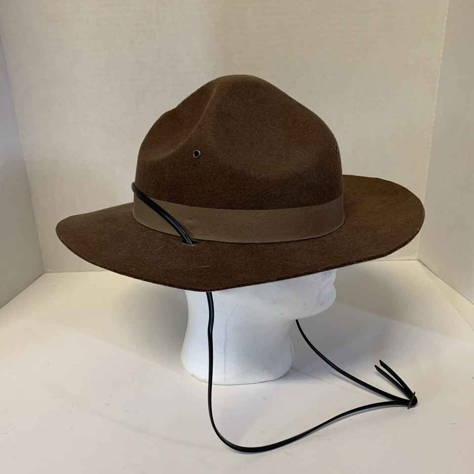 Military Campaign Hat Brown USMC Mens Adult Drill Sergeant Hat Sz S/M - Image 3 of 4