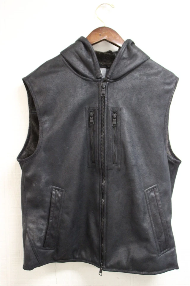 A/X Armani Exchange Mens Size Medium Black Hooded Zip Motorcycle Biker Vest - Image 3 of 4