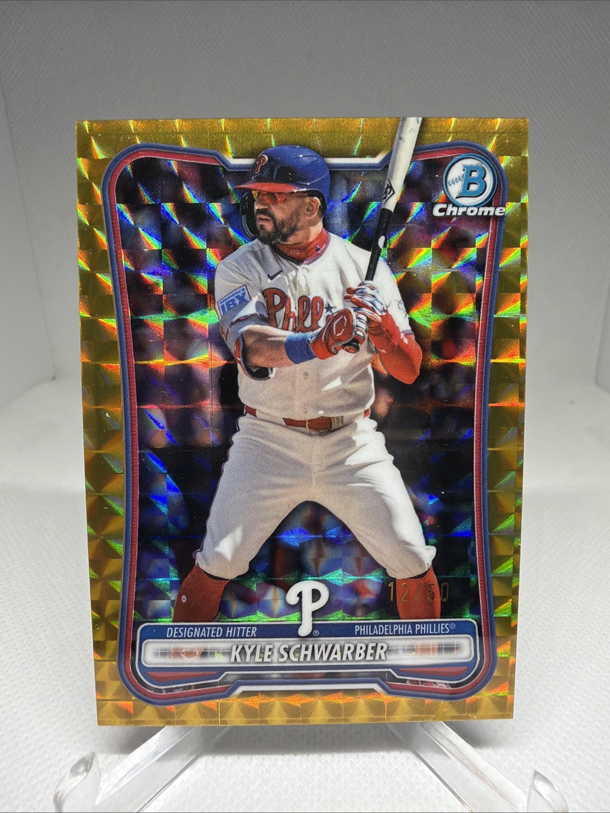 2026 Bowman Chrome - Kyle Schwarber #71 Gold Geometric Refractor /50