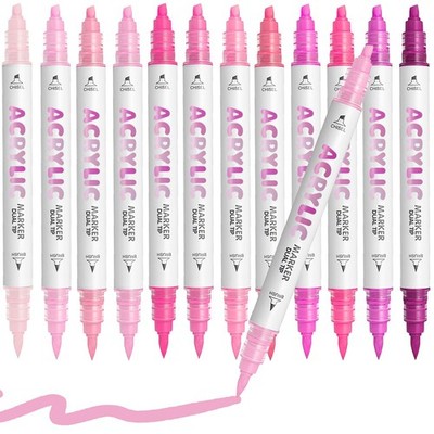 Pink Acrylic Paint Pens, Water Based 12 Colors Dual Tip Acrylic Paint Markers...