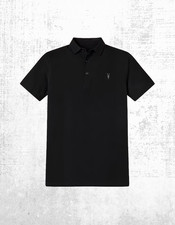 Image of Allsaints Mens Short Sleeve Button Up Reform Cotton Polo Shirt Black RRP £69
