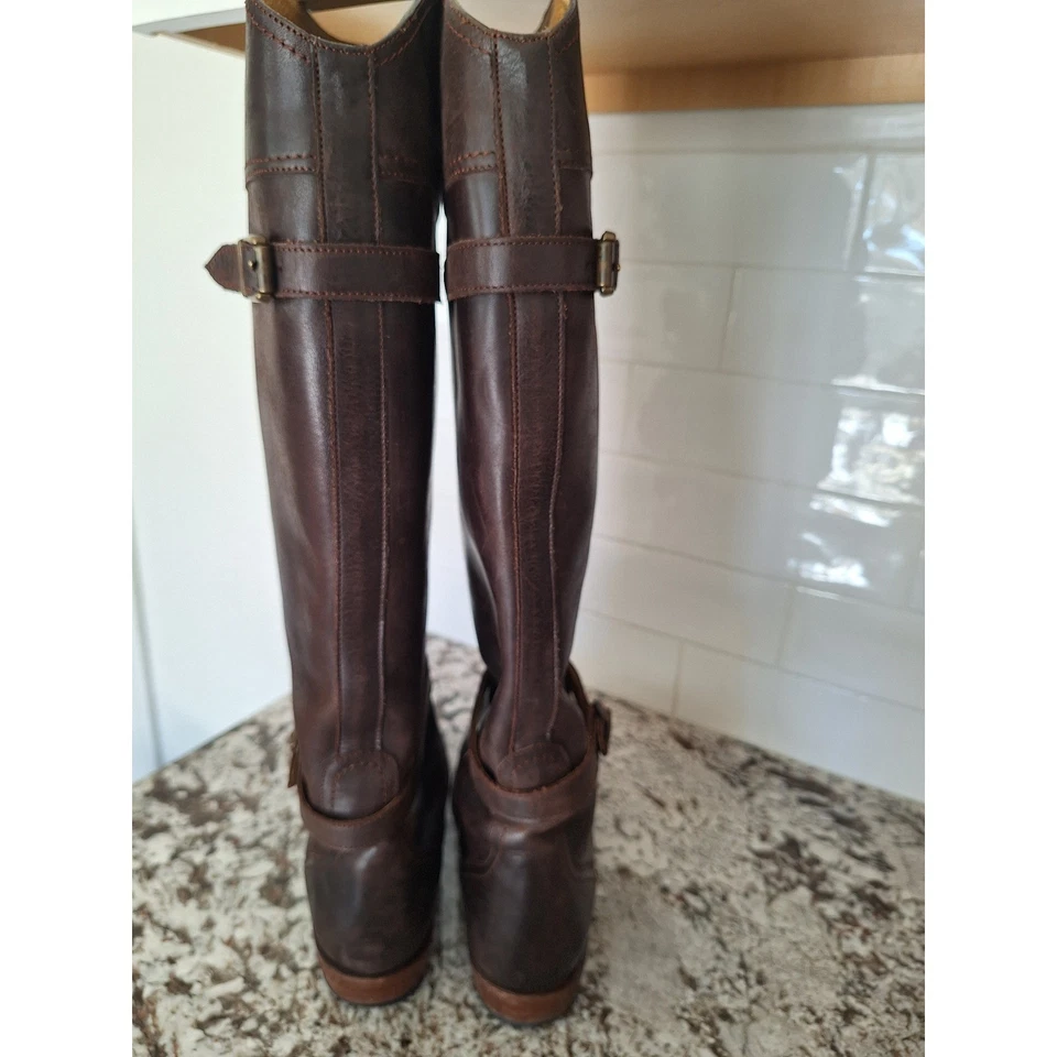 Botas/correas altas de cuero marrón dorado Frye 77561 para mujer -9,5 Foto 4 de 4