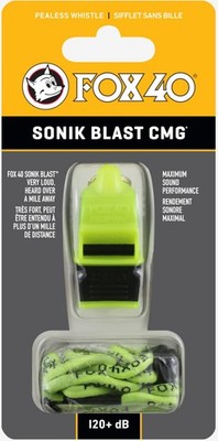 Fox 40 Sonik Blast CMG 3-Chamber Pealess Whistle + Lanyard, Neon/Black
