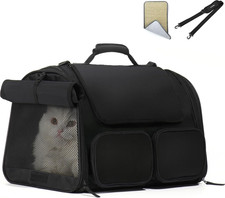 Cat Carrier, 4 Mesh Windows Small Dog Carrier, 4 Storage Pockets Cat Travel Bag,