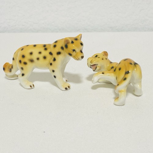 Miniature Pair of Bone China Leopard Figurines Made in Japan