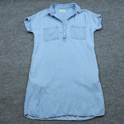 Marine Layer Shirt Dress Womens Small Blue Tencel Linen Chambray Pockets Dot