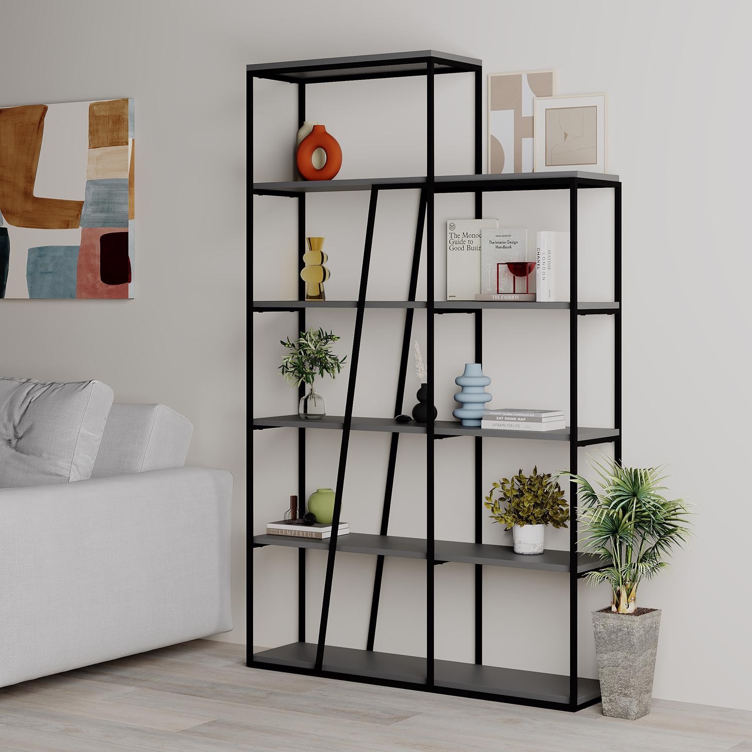 FWStyle Industrial Style Bookshelf Shelving Unit Anthracite Grey Black Metal