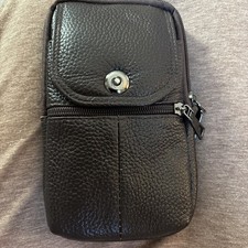 leather crossbody/belt holster bag phone case Brown 2 Zip Compartments