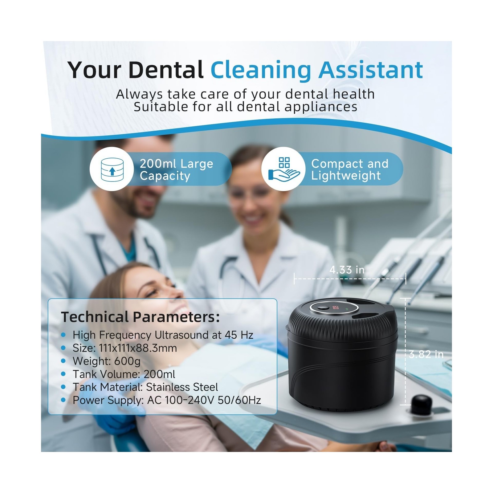 Ultrasonic Retainer Cleaner, 45kHz Retainer Cleaner Machine for Dentures, Mou...