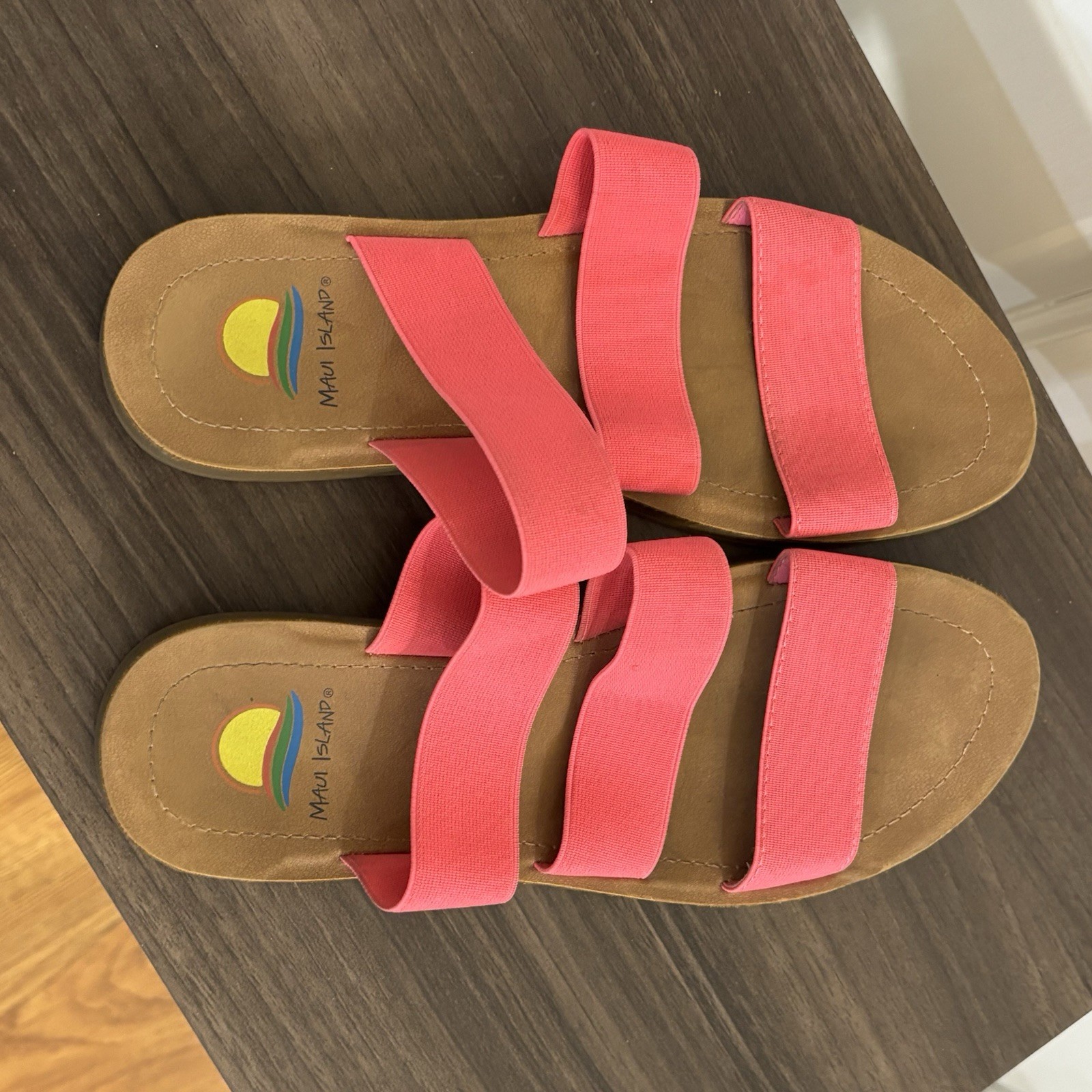 Maui Island Womens Triple Slide Pink Sandals Shoes Size 7M