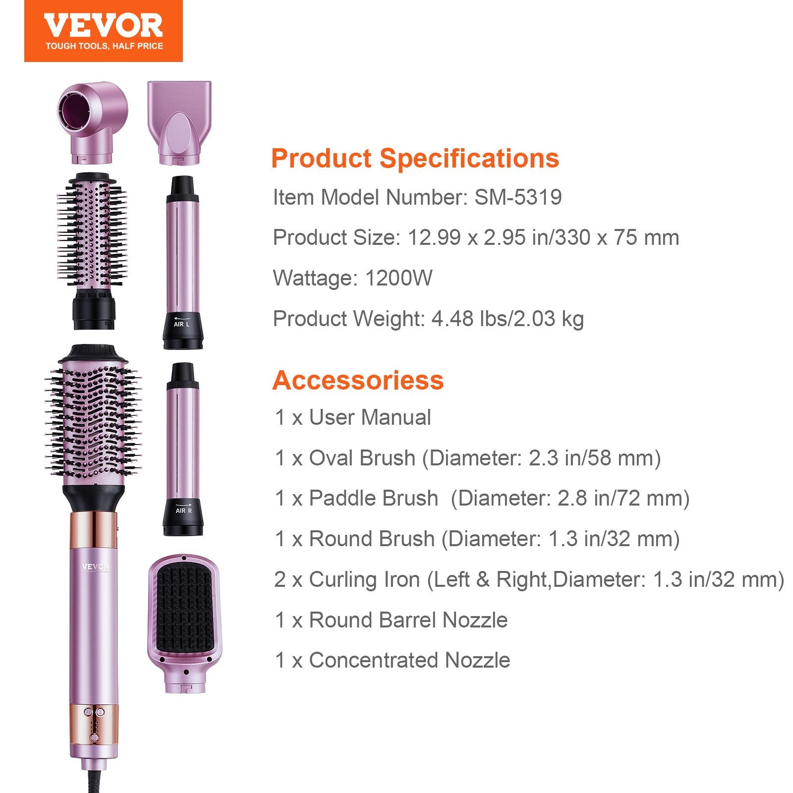 VEVOR Hair Styler and Dryer Brush, 6-in-1 Multi Air Styler, 110,000RPM High-Spee