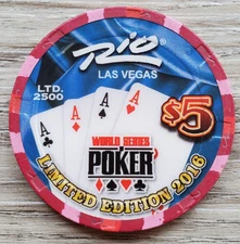 $5 Las Vegas Rio 2016 World Series of Poker 4 Aces Casino Chip