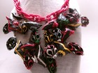 Vintage Celluloid Necklace Colorful Dangle Charms Choker Bib Red Chain Old — photo 4