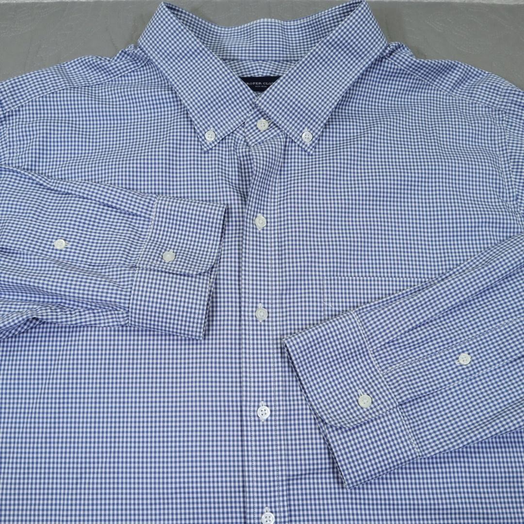 Proper Cloth Shirt Mens 3XL Blue White Gingham Button Down Non Iron Cotton