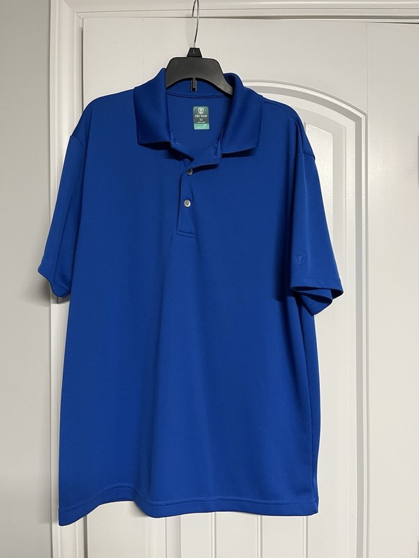 PRO TOUR AirPlay  GOLF BLUE Shirt Men Medium Polo Performance Stretch LOGO EUC