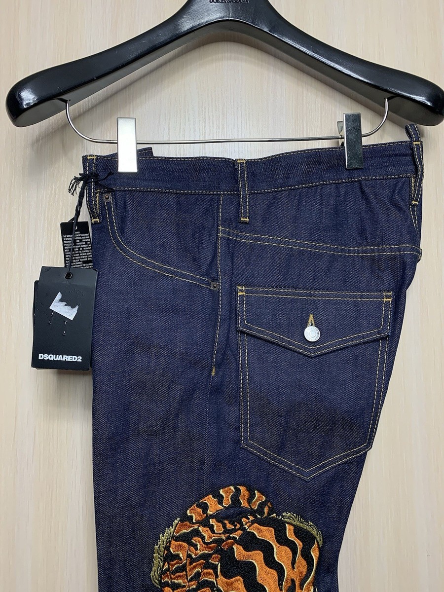Dsquared2 NWT Embroidered Tiger Run Dan Jean Dark Blue Rare Denim