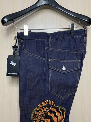 Dsquared2 NWT Embroidered Tiger Run Dan Jean Dark Blue Rare Denim