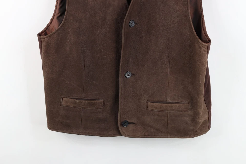 Vtg 90s Gap Mens Medium Distressed Buckle Back Suede Leather Vest Jacket Brown - Image 3 of 4
