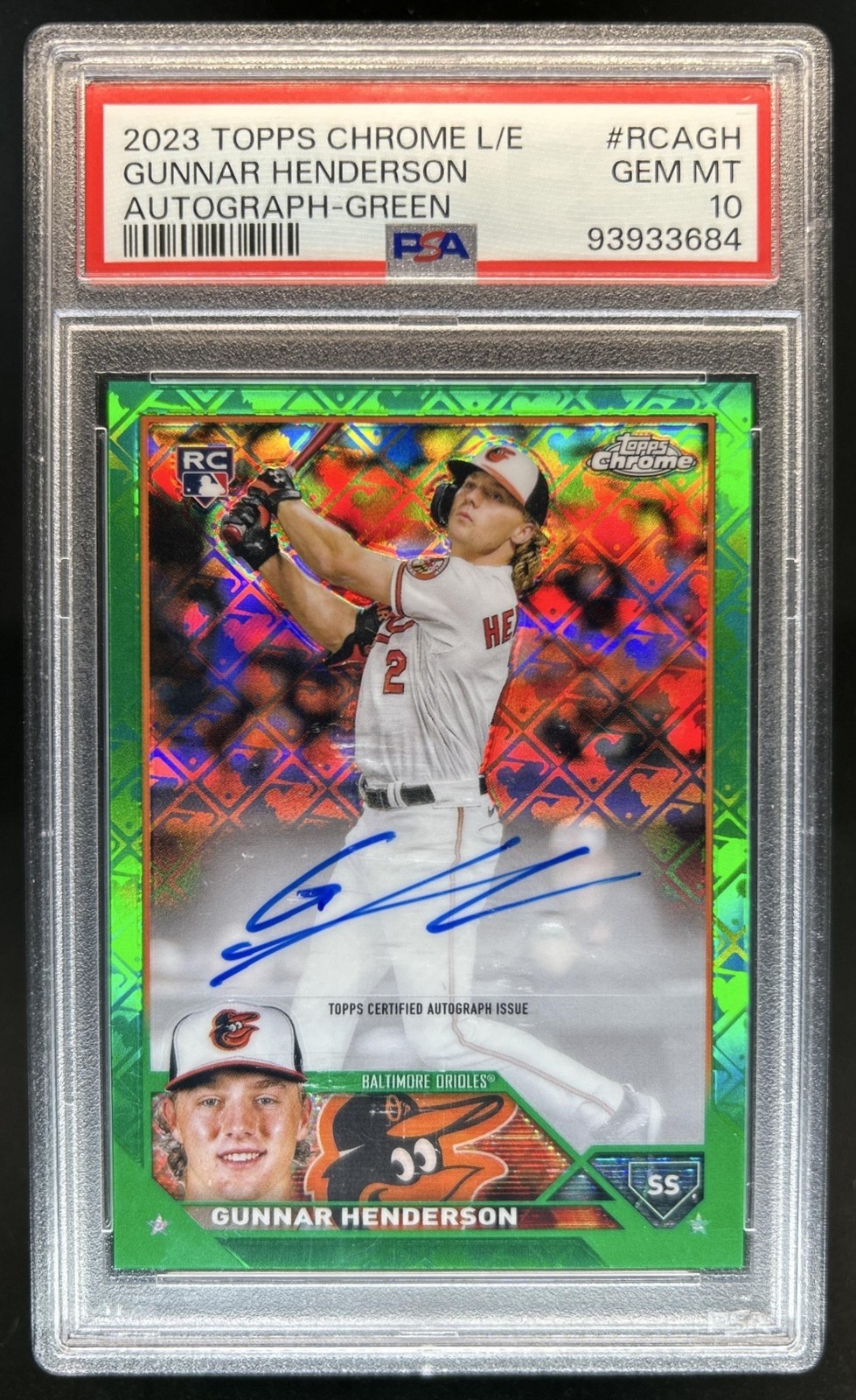 2023 Topps Chrome Logofractor Gunnar Henderson Auto RC Green #/99 PSA 10