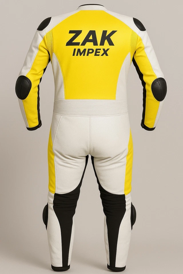 "White Yellow Leather Motorbike Racing Suit One Piece CE Armored Unisex . - Image 2 of 4