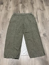Eileen Fisher Washed Organic Linen D lav  Wide Leg Pant Olive Green Cropped S