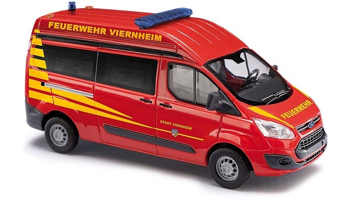 Busch 52510 - 1/87/H0 Ford Transit Custom Bus, Fire Brigade Kochi, Year 2012