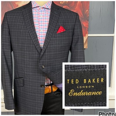 Ted Baker Suit Top Blazer Jacket Mens 44R Modern Fit Wool Gray/Black/Blue