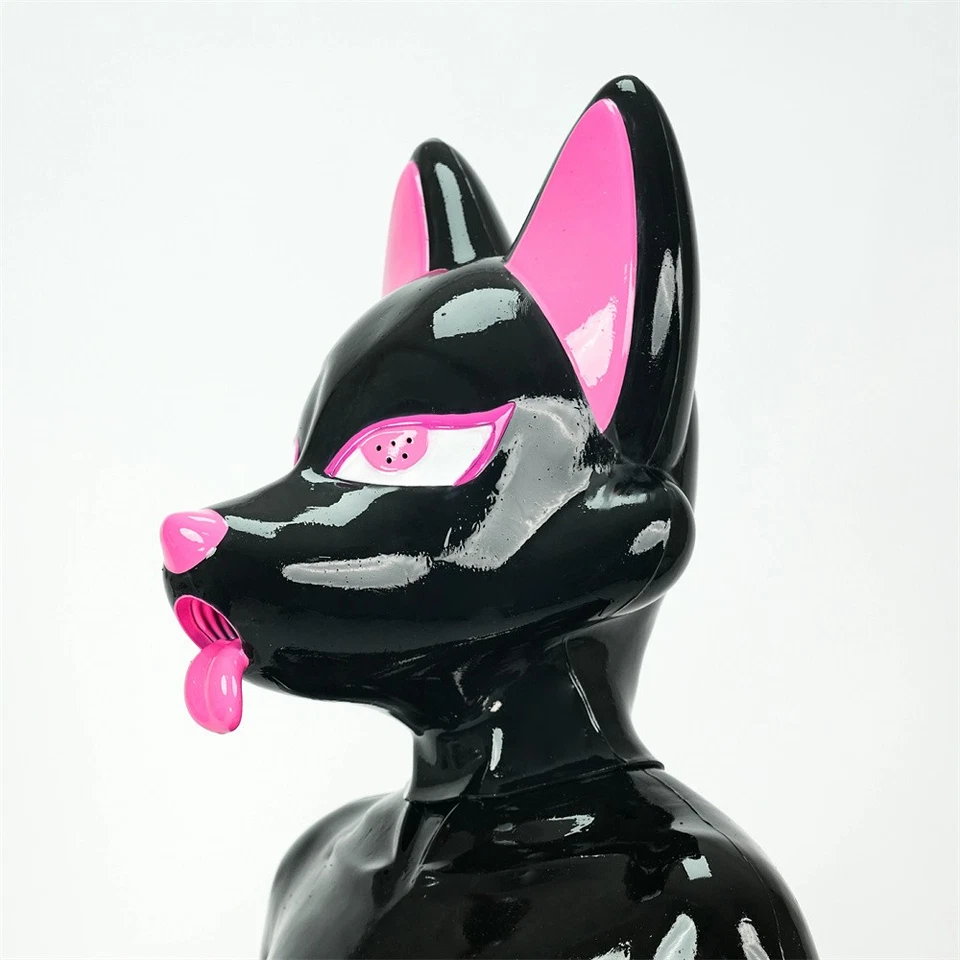 FETURAX BDSM Silicone Velvet Fox Pup Hood Mask Headgear For Cosplay Halloween - Image 2 of 4