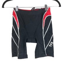 TYR Womens 8 Inch Tri Shorts Triathlon Padded Grippers Black Red S
