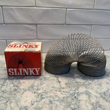SLINKY Metal Spring toy No 100 The Name's James Walking with box Vintage