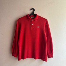 Vintage 80s Chemise Lacoste Long Sleeve Polo Shirt Made In France Red Size 4 M