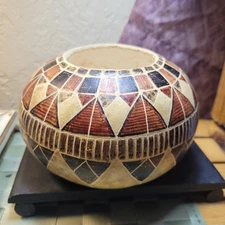 Vintage Peruvian Tisur Gourd Bowl Hand Painted