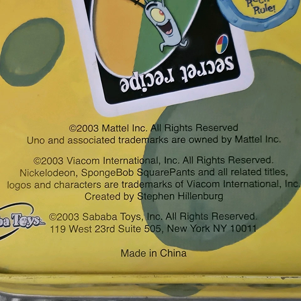 SpongeBob Squarepants UNO  Special Edition Card Game w/ Tin Vtg. 2003 Complete  - Image 3 of 4